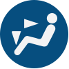 Blue icon of a man sitting.