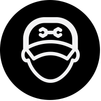 Black dot with an icon of a mechanic wearing a hat