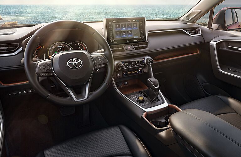 Steering wheel and dashboard in the 2019 Toyota RAV4 Hybrid