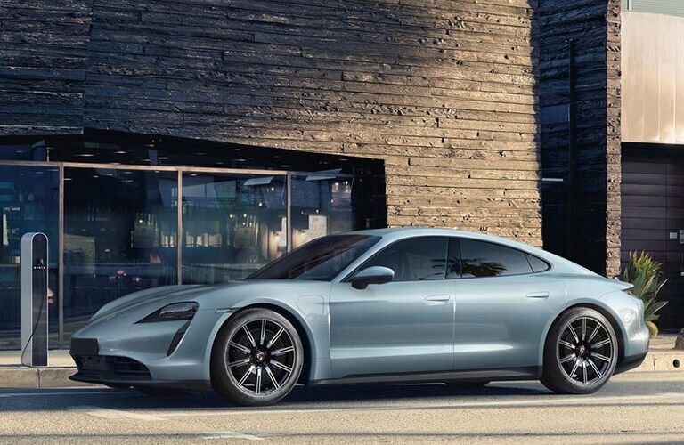 silver 2020 porsche taycan parked in kansas city
