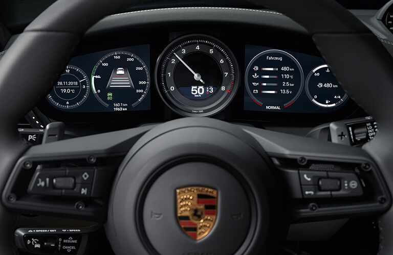 A photo of the center gauge cluster in the 2020 Porsce 911.