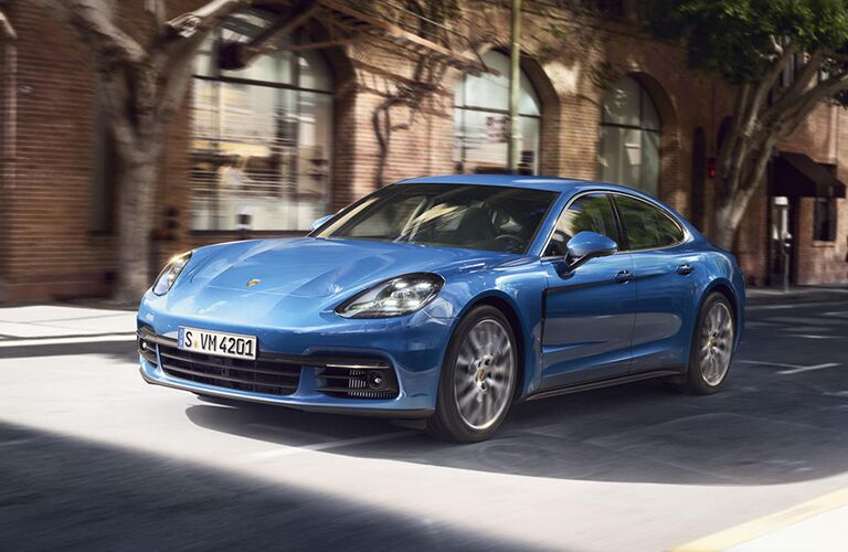 Blue 2019 Porsche Panamera on a City Street