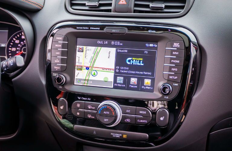 A photo of the touchscreen interface in the 2019 Kia Soul.