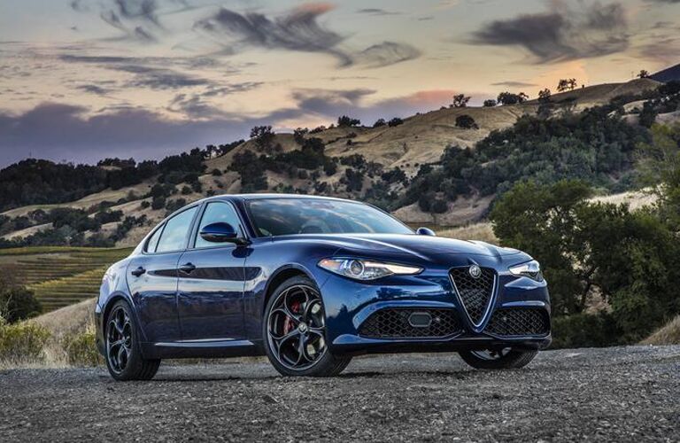 front and side view of blue 2019 alfa romeo giulia