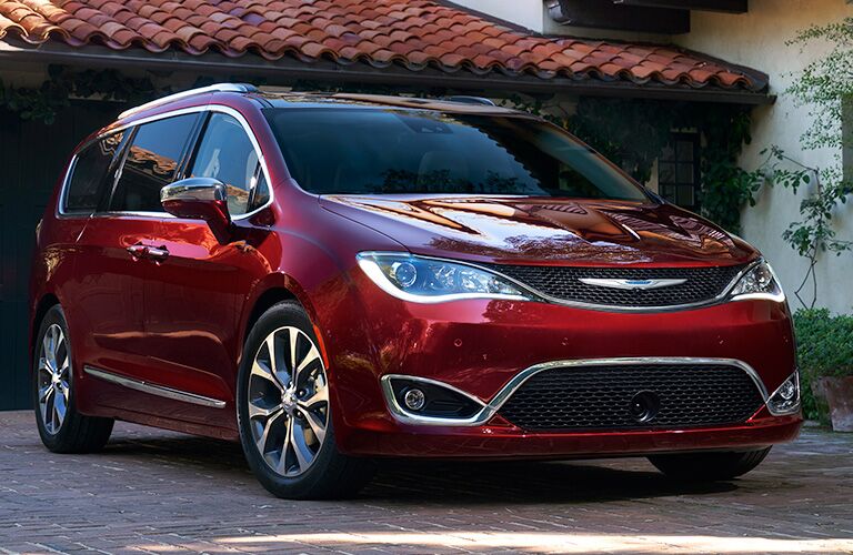 front quarter view of red 2019 Chrysler Pacifica