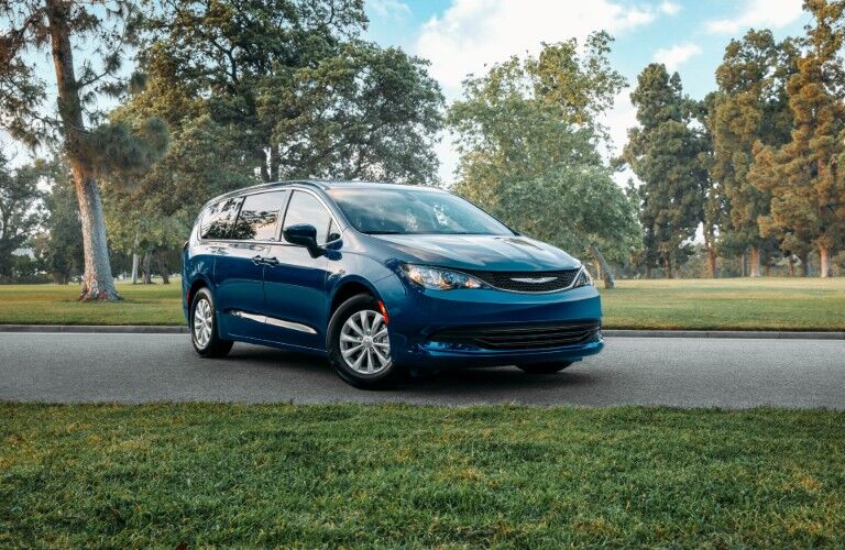Blue 2020 Chrysler Voyager on parkway