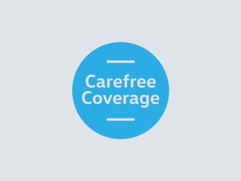 A blue circular logo depicts the Carefree Coverage program.