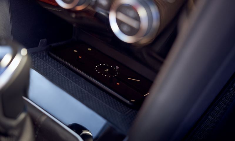 A closeup of the wireless smartphone charger.