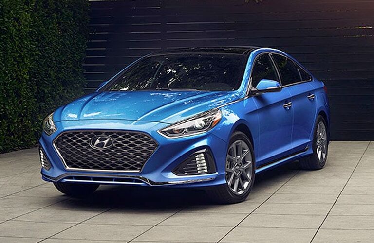 blue hyundai sonata front view