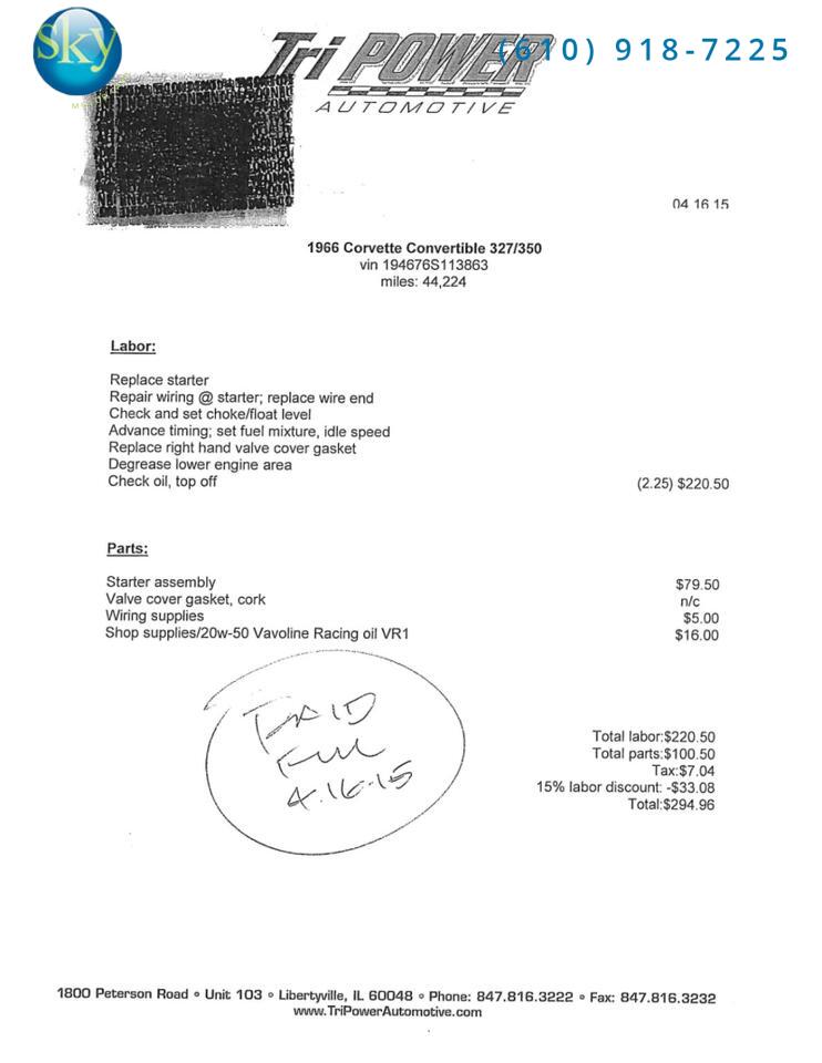 1966 Chevrolet Corvette Stingray Convertible 4-SPEED MANUAL West Chester PA