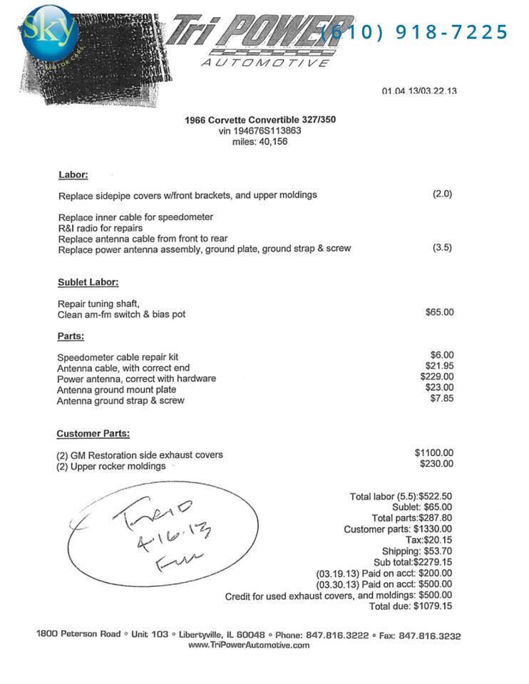 1966 Chevrolet Corvette Stingray Convertible 4-SPEED MANUAL West Chester PA