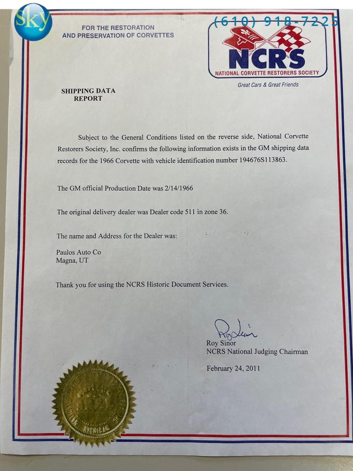 1966 Chevrolet Corvette Stingray Convertible 4-SPEED MANUAL West Chester PA