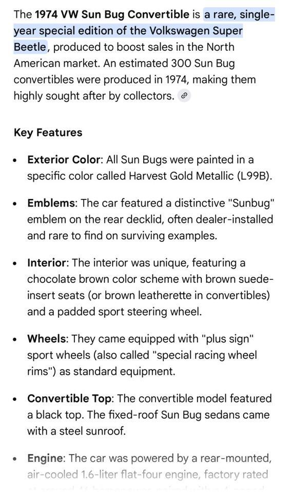 1974 Volkswagen SUN BUG Super Beetle Convertible Henrico VA