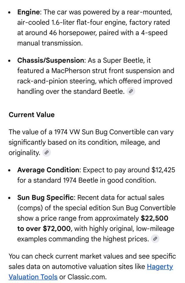 1974 Volkswagen SUN BUG Super Beetle Convertible  Henrico VA