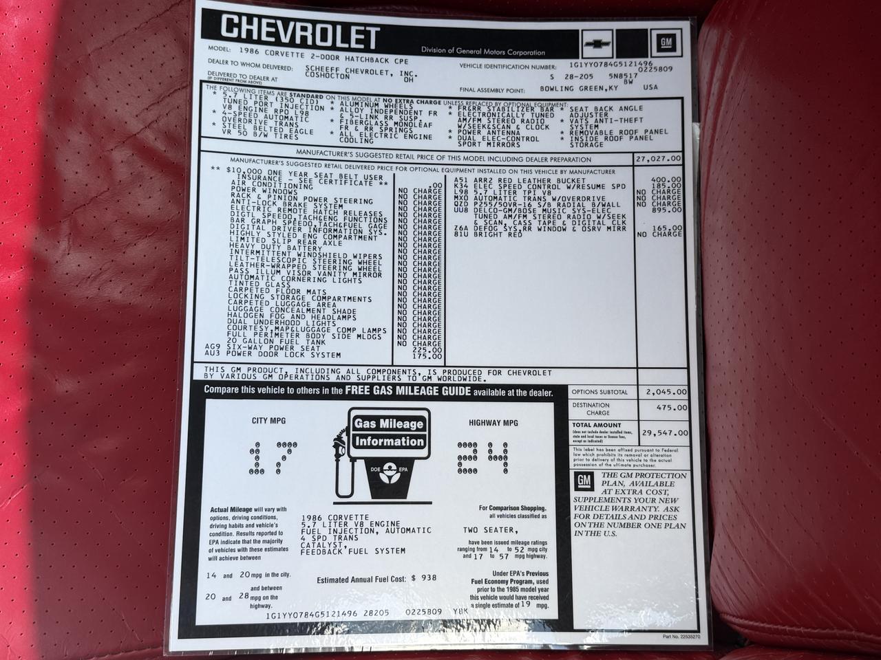 1986 Chevrolet Corvette Base Connellsville PA