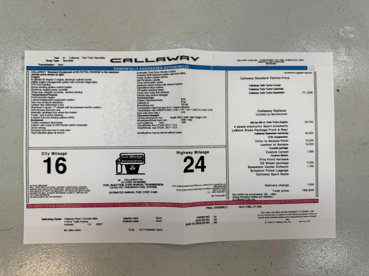 1991 Chevrolet Corvette Callaway Speedster