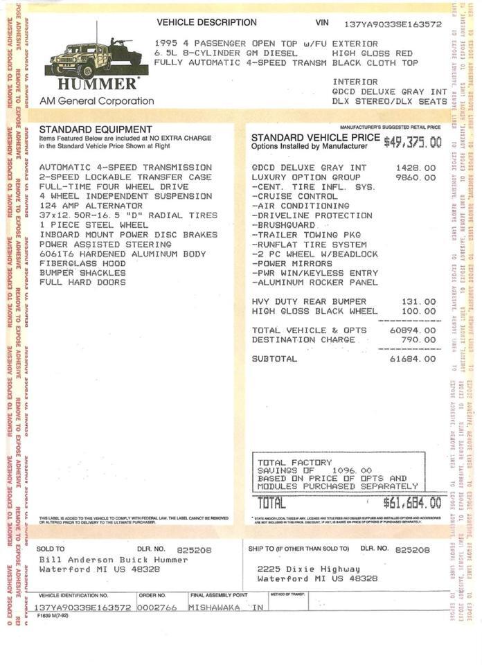 1995 AM General Hummer H1 Open Top Only 9k Miles Scottsdale AZ