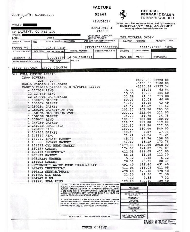 1995 Ferrari 512M Tampa FL