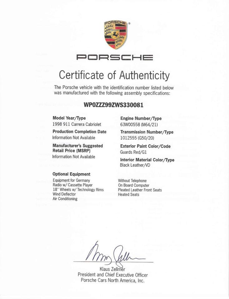 1998 Porsche 911 Carrera S Cabriolet 6spd 1 of 1 Only 10k Miles Scottsdale AZ