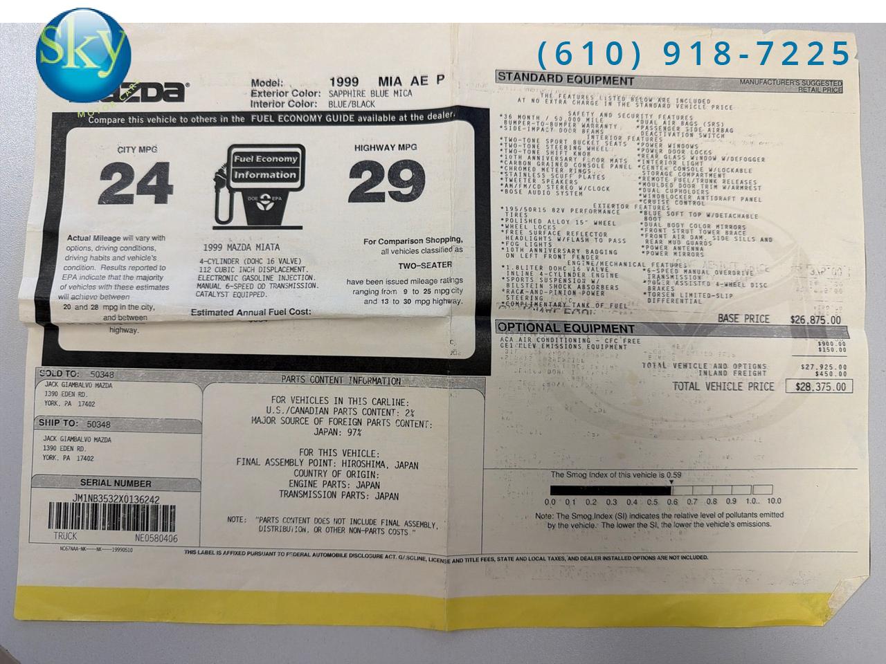 1999 Mazda MX-5 Miata 10th Anniversary Edition Timing Belt Replaced!! West Chester PA