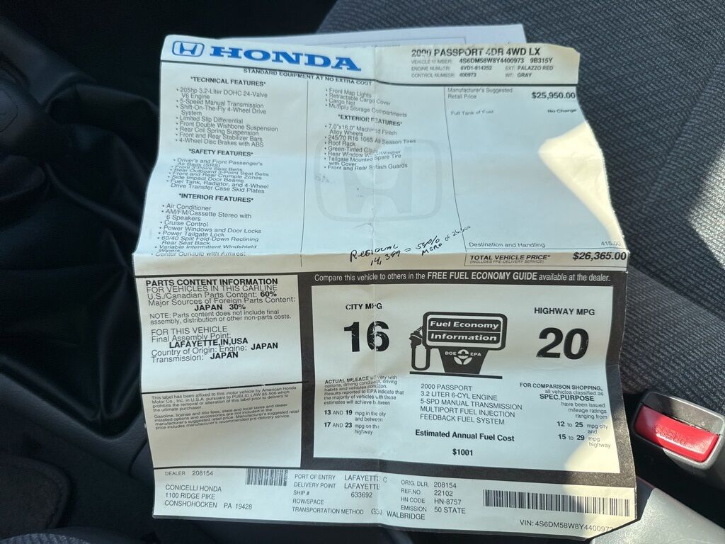 2000 Honda Passport LX Mount Joy PA