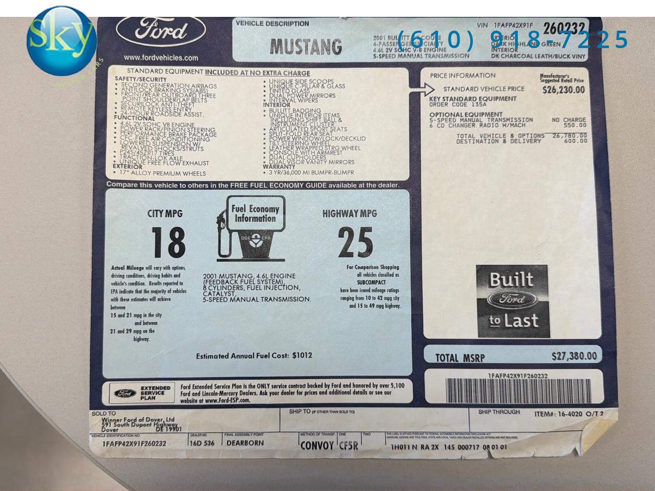 2001 Ford Mustang GT Bullitt Edition Only 12k Miles!! West Chester PA