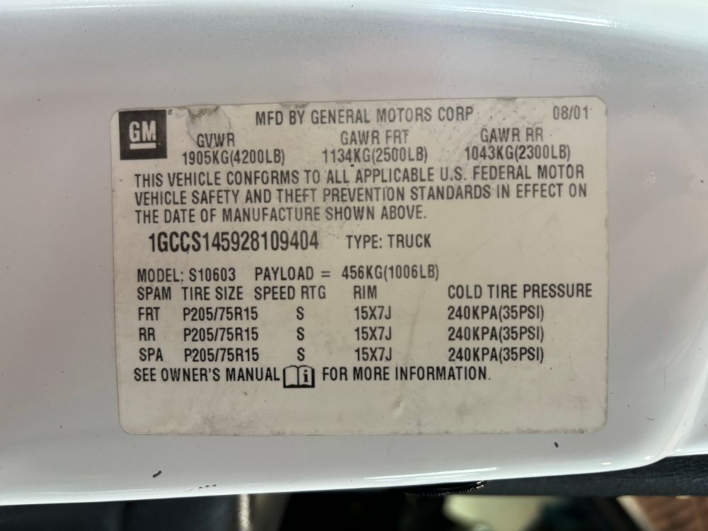 2002 Chevrolet S-10 Ext. Cab Franklin OH