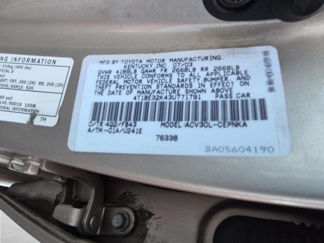 2003 Toyota Camry LE Roseville CA