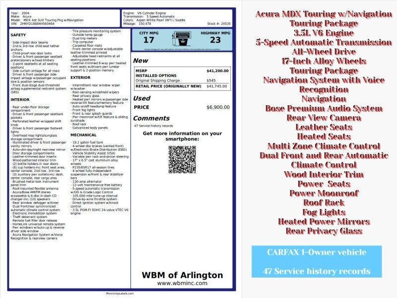 2004 Acura MDX AWD with Touring Package and Navigation