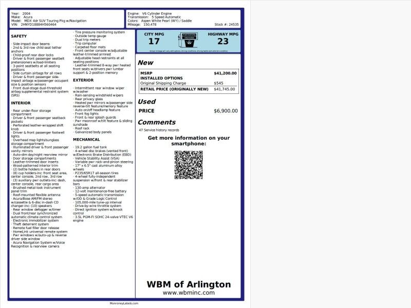 2004 Acura MDX AWD with Touring Package and Navigation