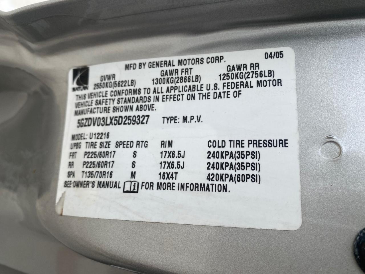 2005 Saturn Relay Relay 2 VAN LOW MILES 64,057 1 OWNER Pompano Beach FL