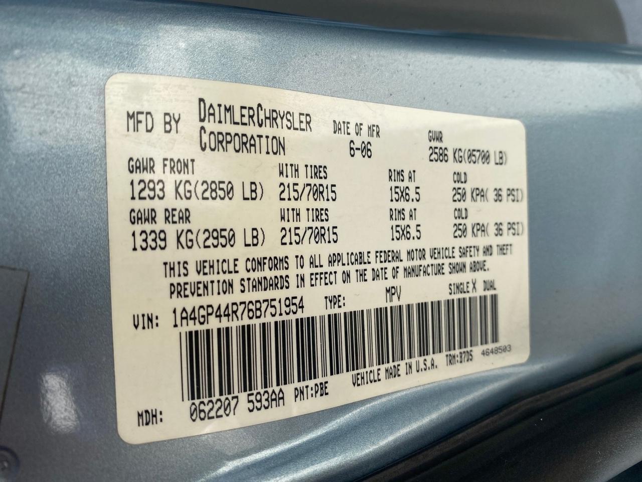 2006 Chrysler T&C BRAUN ENTERVAN HANDICAP LOW MILES 64,097 Pompano Beach FL