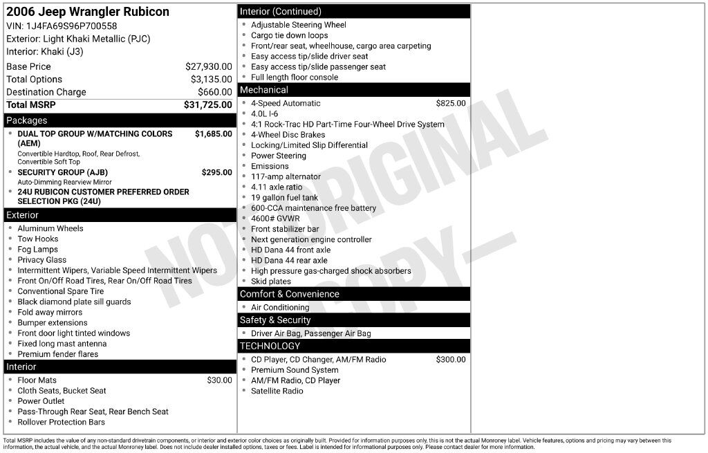 2006 Jeep Wrangler Rubicon OR