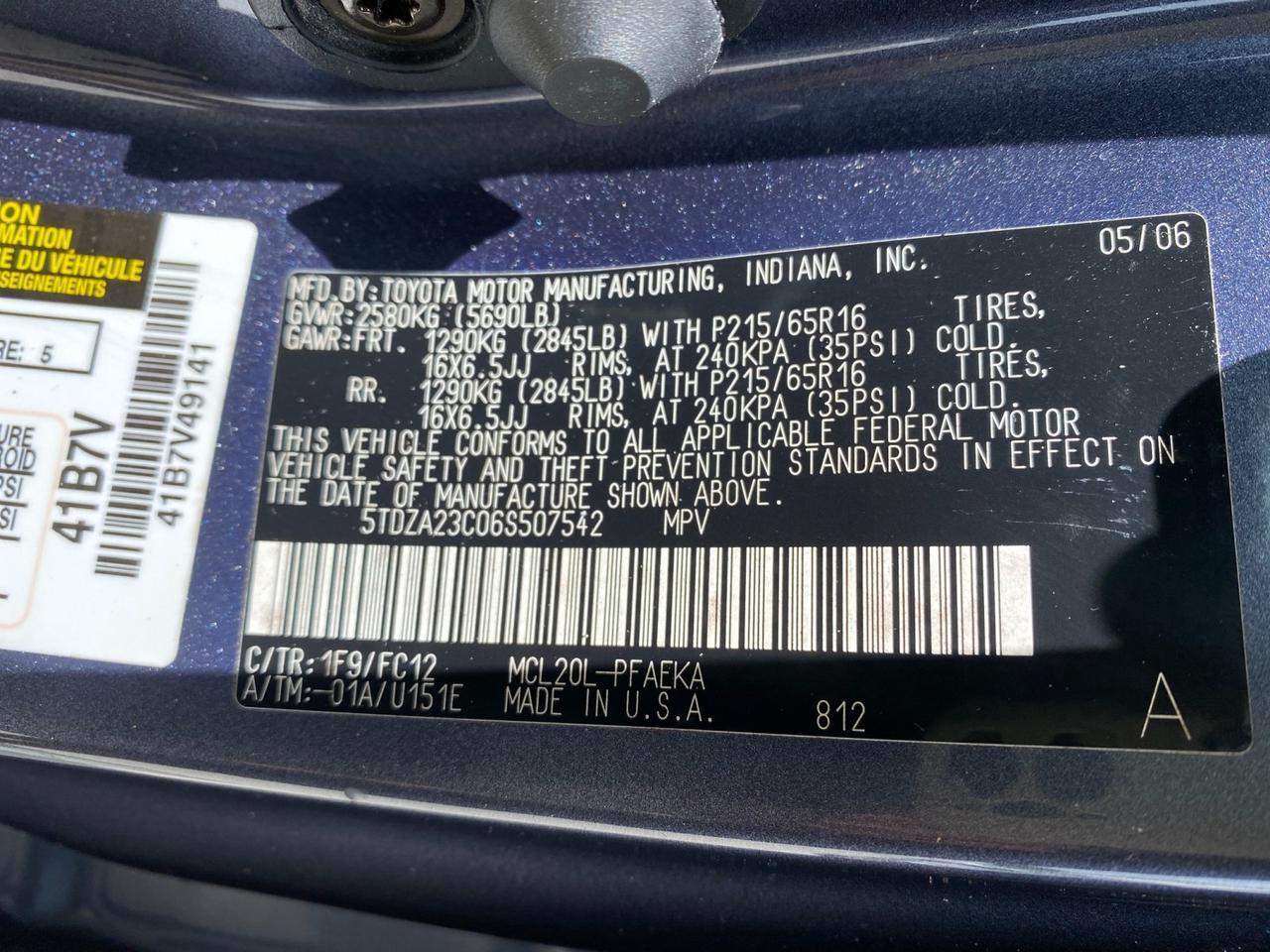 2006 Toyota Sienna CE VAN LOW MILES 57,411 Pompano Beach FL