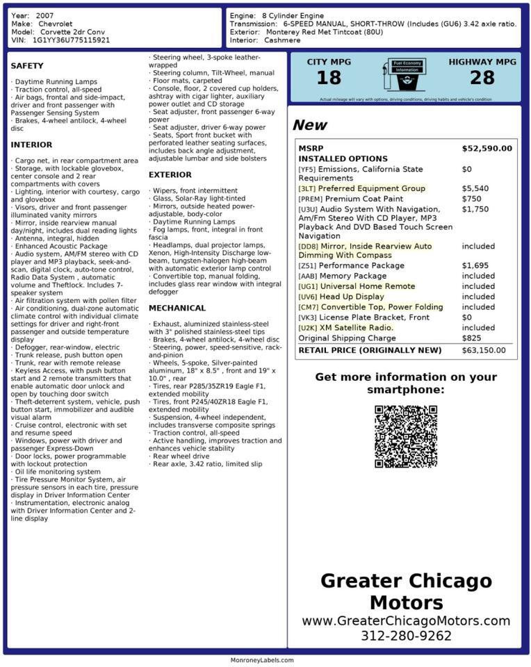 2007 Chevrolet Corvette  St. Charles  IL 2007 Chevrolet Corvette  St. Charles  IL