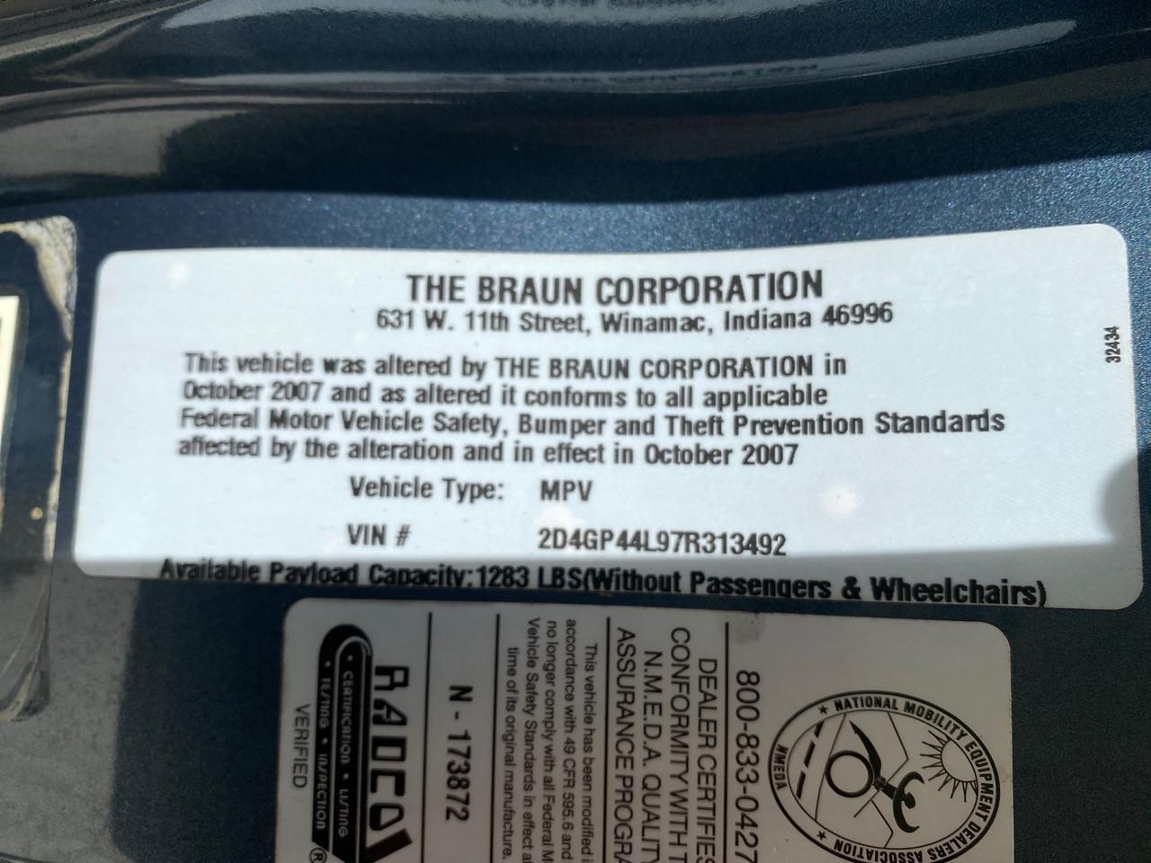 2007 Dodge Grand Caravan SXT Braun Entervan Pompano Beach FL