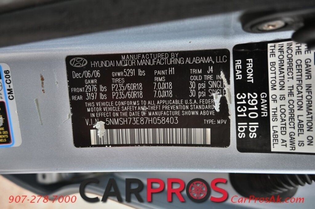 2007 Hyundai Santa Fe Limited - AWD - 3.3L V6 - Keyless Entry - Power Driver Seat - Heated Cloth Seats - Sunroof - Dual Climate Controls - Auto Brake Hold - Power Mirrors, Windows & Locks - Cruise Control - Low Miles Anchorage AK