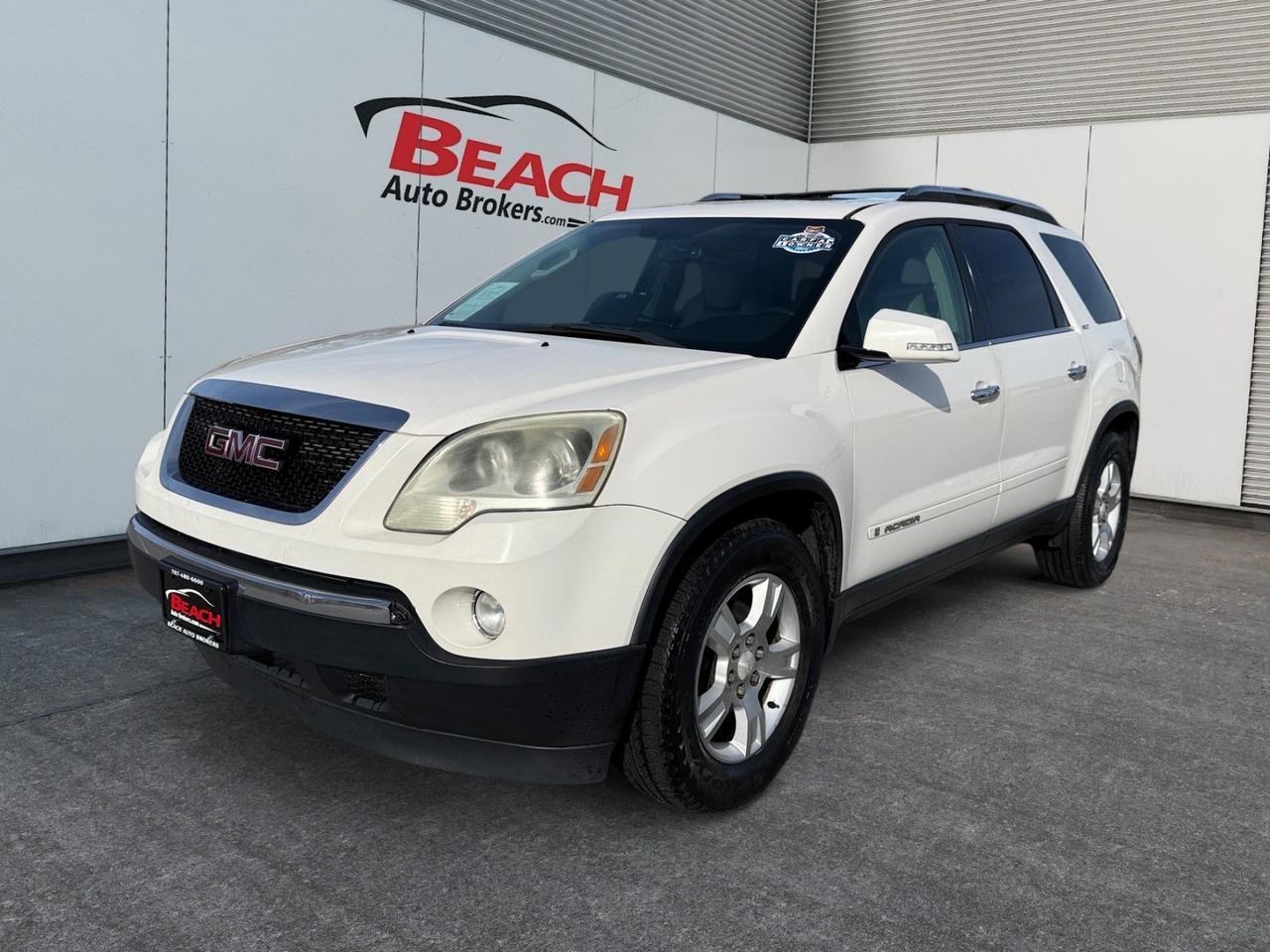 2008 GMC Acadia SLT2, HEATED SEATS, SUNROOF, BOSE SPEAKERS, UNIVERSAL GARAGE DOOR OPENER, CAPTAINS CHAIRS, 3RD ROW, ROOF RACK, POWER FOLDING MIRRORS, CLEAN CARFAX! Norfolk VA
