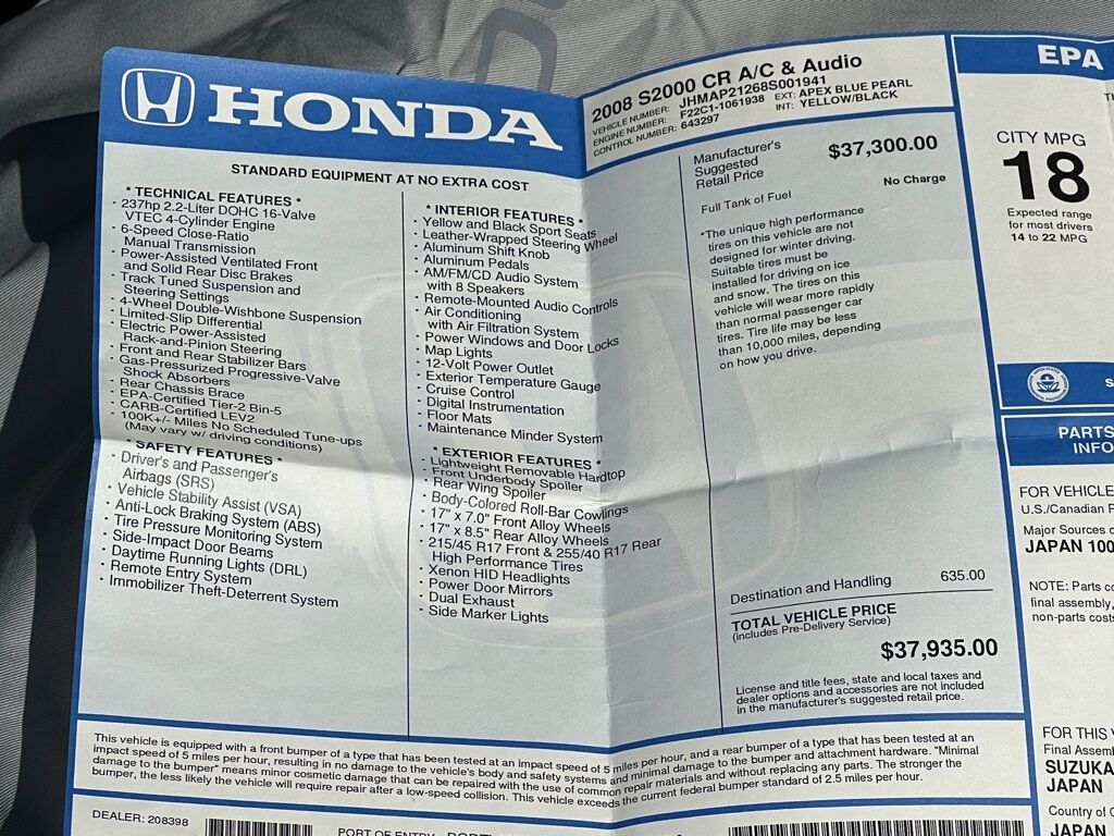 2008 Honda S2000 CR Indianapolis IN