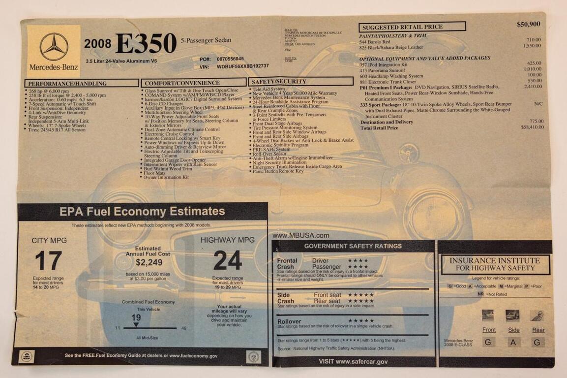 2008 Mercedes-Benz E-Class Sport 3.5L P1 Boston MA