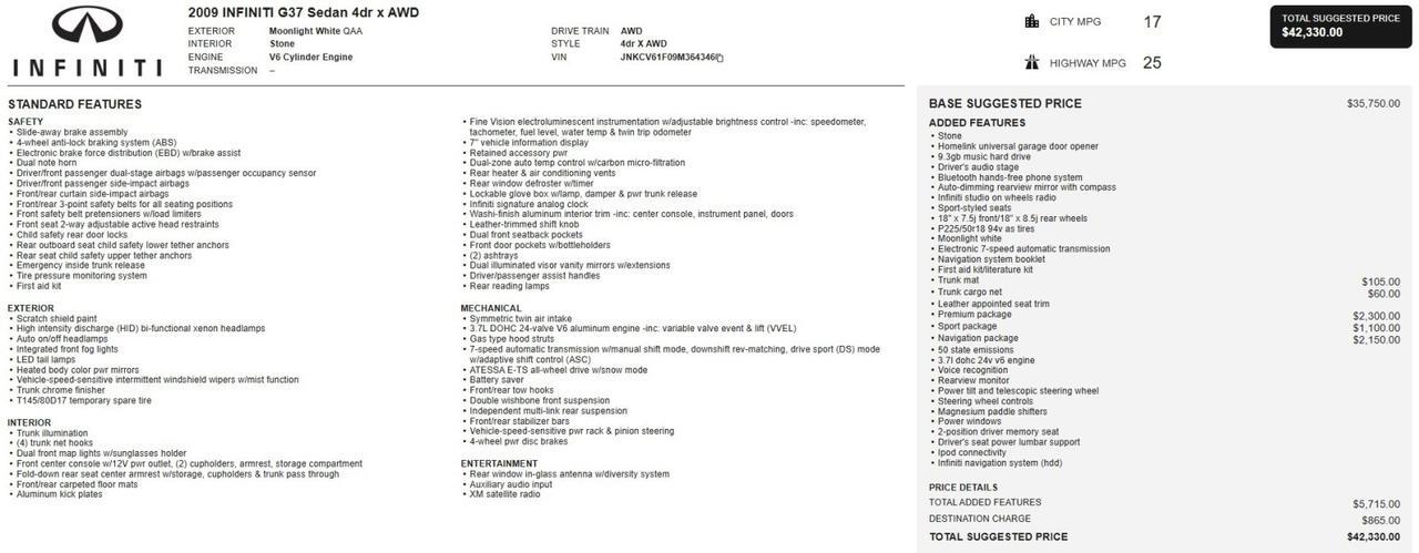 2009 INFINITI G37 Sedan AWD x Sport Package West Chester PA