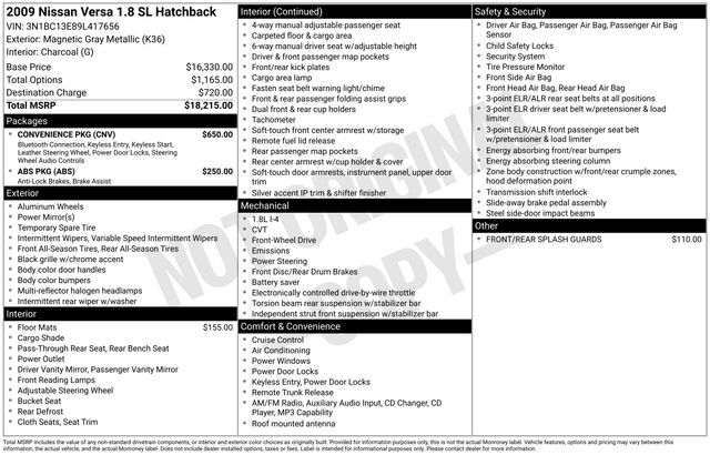 2009 Nissan Versa 1.8 SL Raleigh NC