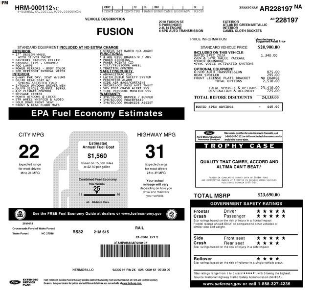 2010 Ford Fusion SE Raleigh NC