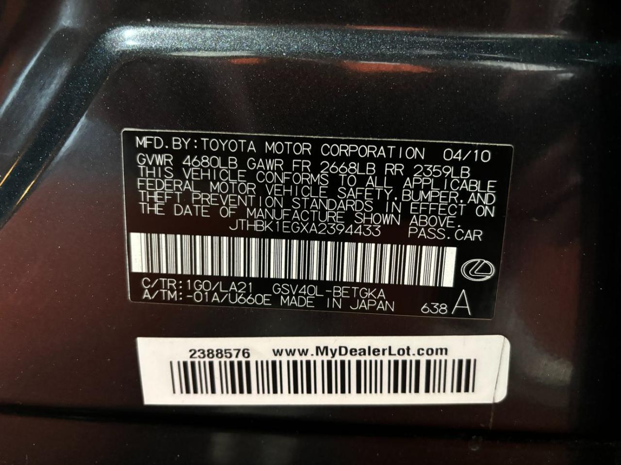 2010 Lexus ES 350 Base Franklin OH