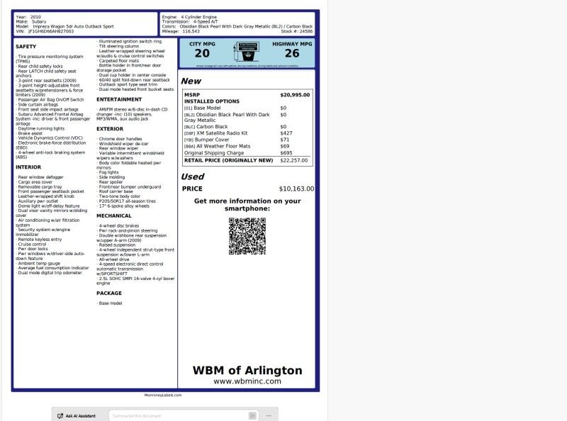 2010 Subaru Impreza Outback Sport Outback Sport AWD