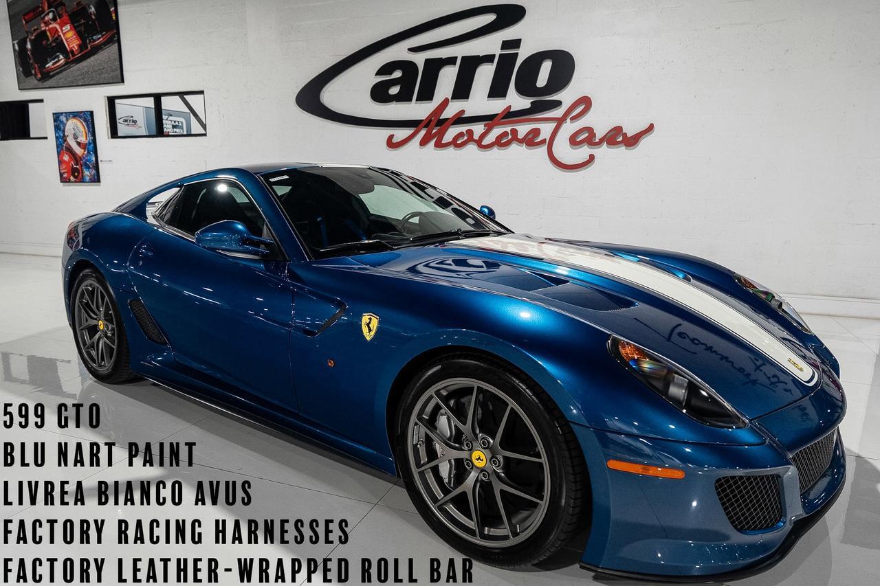 2011 Ferrari 599 GTO Blu Nart paint, Livrea Bianco Avus, factory racing harnesses/roll bar AND MUCH MORE!!