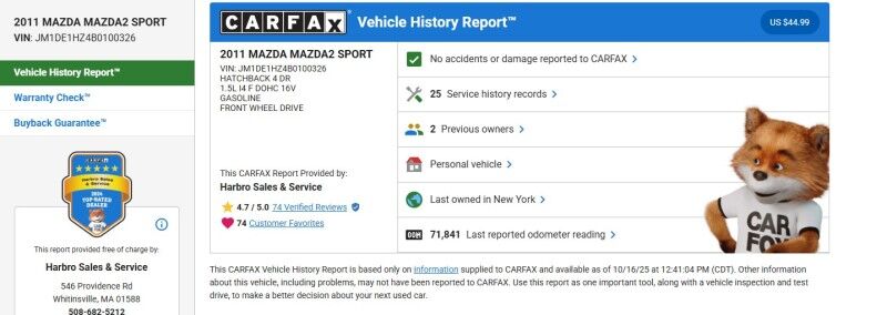 2011 Mazda Mazda2 Sport - ZERO RUST - WELL MAINTAINED Webster MA