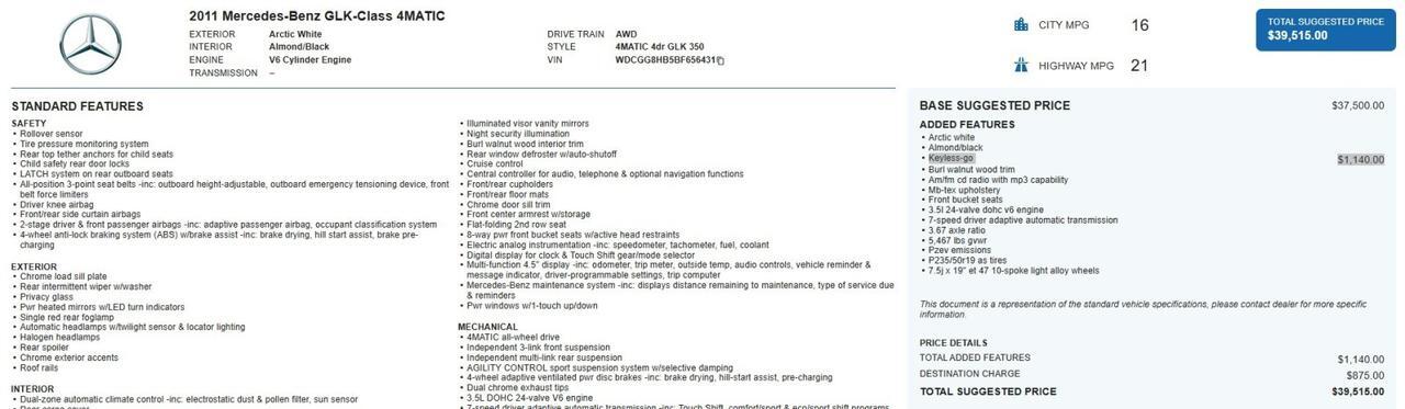 2011 Mercedes-Benz GLK 350 4MATIC AWD 1- Owner West Chester PA