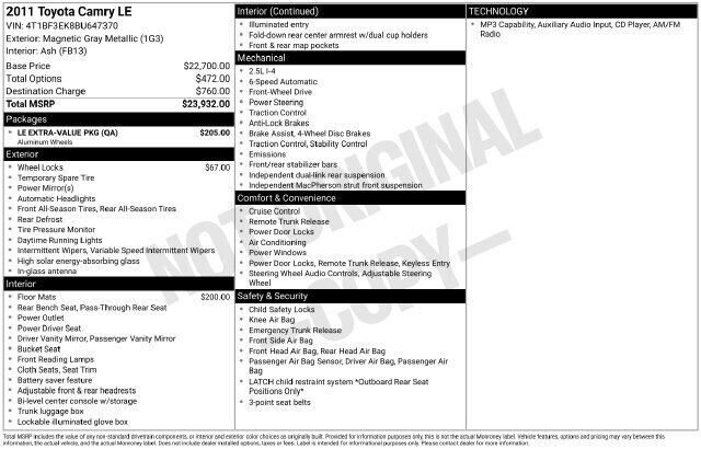 2011 Toyota Camry LE Raleigh NC