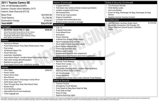2011 Toyota Camry SE Raleigh NC